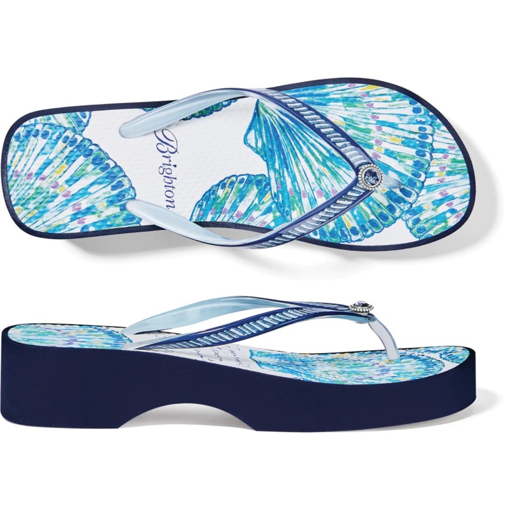 Brighton Calypso Blue Shell Surf Wedge Flip Flop Sandals